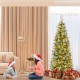 Pencil-shaped 6 FT artificial Christmas tree with warm-white LED lights, surrounded by festive gifts in a cozy living.