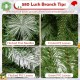 Close-up of flocked and frosted leaves on a 6/7.5/9 FT artificial Christmas tree with warm-white LED lights.