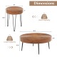 Set of 2 round coffee tables with solid pine wood tops and rustproof metal legs, ideal for living room or bedroom use.