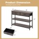 Gray console table with two folding fabric drawers and two-tier open shelf, ideal for entryway storage and organization.