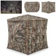 5-IN-1 detachable hunting blind with camouflage pattern, 360-degree visibility, and removable roof for 2-3 people.