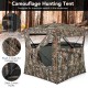 Detachable camouflage hunting blind for 2-3 people with skylight, featuring 3 sliding windows for optimal visibility.