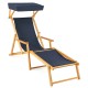 Birch wood chaise lounge chair in navy with adjustable canopy, perfect for sunbathing or relaxing outdoors.