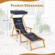 Birch wood chaise lounge chair with adjustable canopy, showcasing dimensions for optimal outdoor comfort and stability.