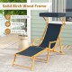 Birch wood chaise lounge chair with adjustable canopy in navy, perfect for outdoor relaxation by the pool or patio.