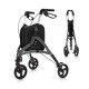 Foldable rollator walker in gray with lightweight aluminum frame, adjustable handles, and three wheels for stability.