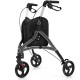 Foldable rollator walker with lightweight aluminum frame in gray, featuring adjustable handles and three wheels for.