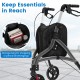 Foldable rollator walker with lightweight aluminum frame and storage bag for shopping, designed for stability and easy.