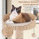Cat tree with a hand-woven perch and soft hammock, featuring natural cattail material for indoor cats in beige.