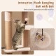 Interactive plush dangling ball with bell on a 59-inch beige cat tree, designed for indoor cats to play and exercise.