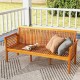 Patio 3-seat wood bench made of acacia wood with soft cushions, ideal for garden or backyard relaxation.