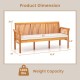 Dimensions of the 62.5-inch patio 3-seat wood bench with soft seat cushions, featuring a 1200 lbs weight capacity.