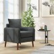 Gray fabric upholstered sofa chair with removable cushions, sturdy rubber wood legs, ideal for living room or bedroom.