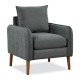 Gray fabric upholstered sofa chair with removable cushions, sturdy rubber wood legs, perfect for living room or bedroom.