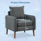Dimensions of the gray fabric upholstered sofa chair with removable cushions, ideal for living room or bedroom use.