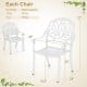 White cast aluminum dining chair with armrests, stackable design, 360 lbs capacity, ideal for outdoor spaces.