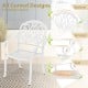 White cast aluminum dining chair with armrests, featuring all curved designs for comfort, ideal for outdoor spaces.
