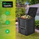 80-gallon outdoor composter in black with large lid and bottom exit door, ideal for garden composting and fertilizer.
