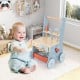 Toddler wooden push walker with activity center, featuring mini tools, shape sorters, and a stable 4-point base for.