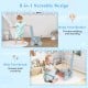 2-in-1 toddler wooden baby push walker and tool bench with mini tools, clock, and shape sorters for creative play.