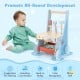 Toddler wooden push walker with activity center, featuring tools, shape sorters, and a stable 4-point base for safe.