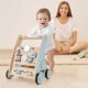 Wooden baby push and pull walker with multi-activity learning center, designed for stability and skill development.