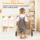 Wooden baby push and pull walker with multi-activity center, designed to promote correct posture and prevent O-legs.