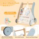 Wooden baby push and pull walker with multi-activity center, featuring rubber wheels and a stable pyramid base for safe.