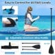 Inflatable stand up paddle board with adjustable aluminum alloy paddle, triple fins for balance, and non-slip EVA pad.
