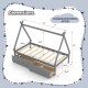 Twin size wooden tent platform house bed in gray with dimensions, featuring two storage drawers for convenience.