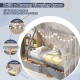 Twin size wooden tent platform house bed in gray with two storage drawers, perfect for creating a cozy sleeping space.