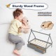 Twin size wooden tent platform house bed in gray with two storage drawers for convenient organization and solid support.