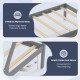 Twin size wooden tent platform bed with slatted design and 12" under-bed space for easy cleaning and storage drawers.