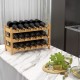 3-tier bamboo wine bottle organizer holding 18 bottles, featuring wave slots for stability, ideal for kitchen or bar.
