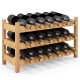 3-tier bamboo wine bottle organizer holding 18 bottles, featuring wave slots for stability and a stylish natural finish.