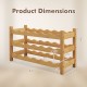 3-tier bamboo wine bottle organizer dimensions showing natural finish, holding 18 bottles for kitchen or bar use.