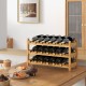 3-tier bamboo wine bottle organizer holding 18 bottles, featuring wave slots for stability, perfect for kitchen or bar.