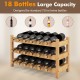 3-tier bamboo wine bottle organizer holding 18 standard 750 ml bottles, featuring wave slots for stability and elegant.