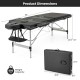 Professional 84-inch massage lash bed with adjustable headrest, black PVC leather, and carrying bag for easy transport.