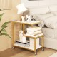 G-shaped side table with a geometric design, featuring three tiers and wheels for easy mobility in any room.