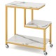 G-shaped 3-tier mobile end table with white marble surface and sturdy metal frame, ideal for living room or office use.