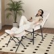 Beige linen fabric accent chair with adjustable backrest and footrest, designed for ultimate comfort in any indoor.