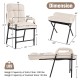 Beige linen fabric accent chair with adjustable backrest and foldable footrest, perfect for living room or study use.