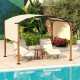 Outdoor 10 x 12 ft retractable pergola with beige canopy, perfect for patio shade and relaxation by the pool.