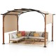 Side view of the 10 x 12 FT outdoor retractable pergola with beige canopy, featuring a spacious seating arrangement and.