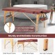 Foldable 84-inch massage table in red with adjustable height, solid wood frame, and anti-slip footpads for stability.