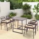 5-piece brown rattan counter set featuring 4 stools and a polywood bar table, perfect for outdoor dining.