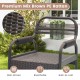 Brown PE rattan chair with a stylish mesh backrest and thick armrests, designed for comfort and durability.