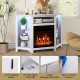 Close-up of the LED strip lights on the corner TV stand in white, showcasing remote control functionality and modern.
