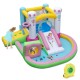 Colorful inflatable bounce house with slide, ball pit, and games, made of durable 420D Oxford cloth for outdoor fun.